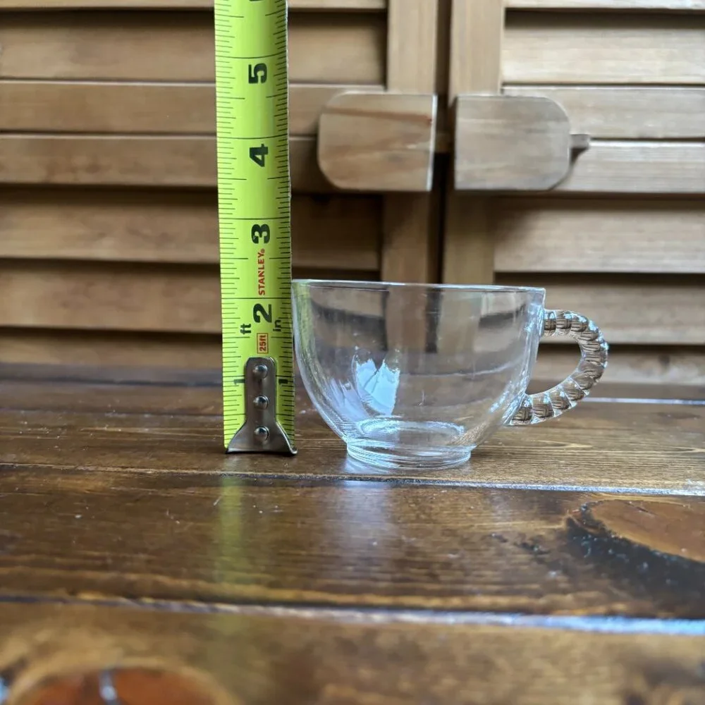 Vintage Clear Glass Teacups -‎ Set of 4 with Swirled Handles